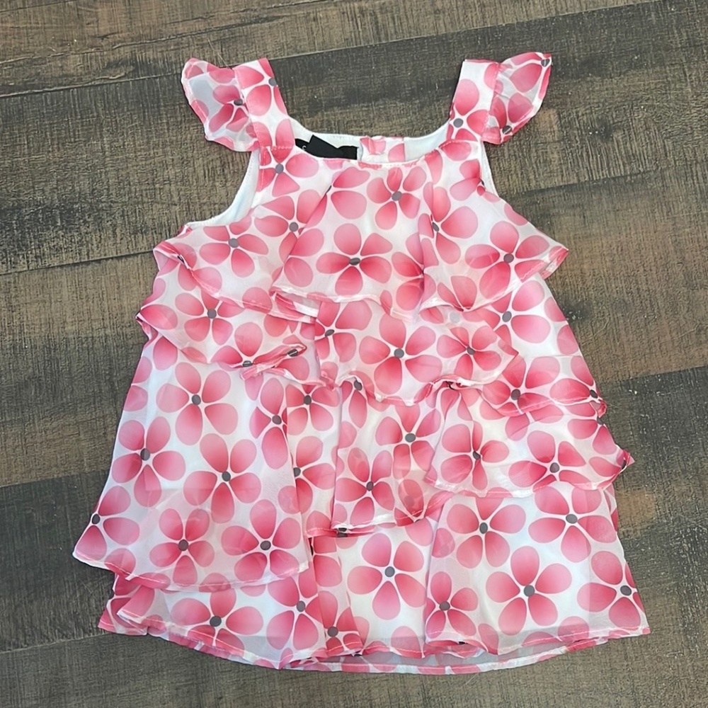 Calvin Klein Jeans Pink Floral Ruffle Girls Top
